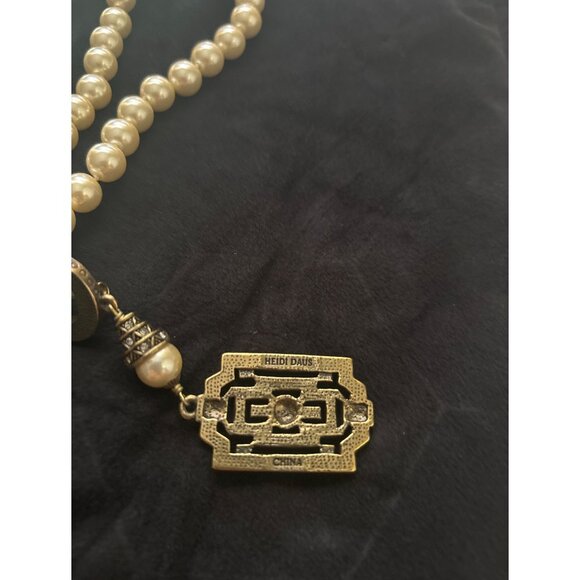 3pc Retired Heidi Daus Art Deco Cream Pearl Toggle Necklace Bracelet Earrings - Picture 3 of 6